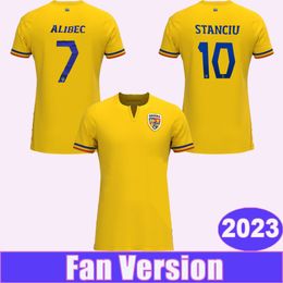 2023 Romania National Team Mens Soccer Jerseys ALIBEC STANCIU Home Yellow Football Shirts Uniforms