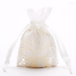 Gift Wrap White Colour Cotton Leaf Style Cloth Drawstring Wave Lace Bag For DIY Sundries Craft Pouch Candy Wedding Party Decor