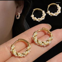Stud Earrings Luxury Pearl Copper Metal Korean Elegant Earring Women's Flower Ring Ear Fashion Party Jewelry Accessories