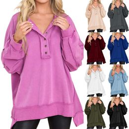 Gym Clothing Womens Women's Oversized Sweatshirt Casual Long Sleeve Button Henley Neck Pullover Tunic Athletic Wear Jackets Winged Sweater