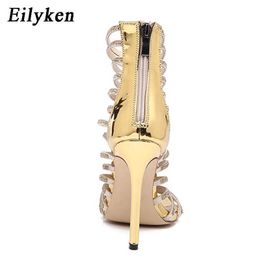 top Gold Bling Crystal Sexy Sandals High Heels Strappy Gladiator Women Sandal Stiletto Wedding Rhine Stone size 35-42 230306