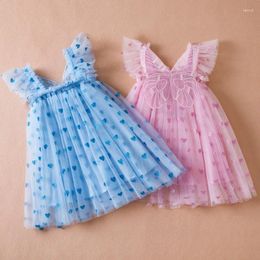 Girl Dresses Summer Girls Love Print Mesh Fairy Dress Korean Version Flying Sleeve Three-dimensional Wings Princess