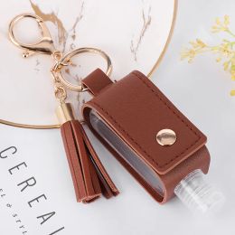 Hand Sanitizer Holder With Bottle PU Leather Cover Tassel Keychain Portable Disinfectant Case Empty Bottles Holders Keychains