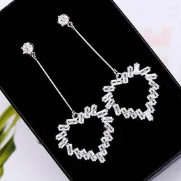 Dangle Earrings Heart Pink/Clear Cubic Zircon Long Drop Women Rhinestone Wedding Bridal Earring Fashion Jewellery Accessories YEA070