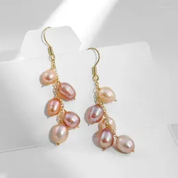 Dangle Earrings Minar French Pink Purple Colour Grape Strand Long Drop For Women Real Freshwater Pearl Statement Jewellery