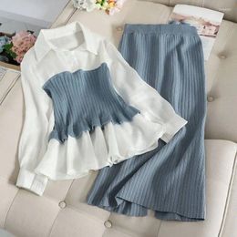 Skirts Slim-Fit Knitted Sweater Dress With Bottom Explosive Skirt Set Korean Version Spring And Autumn 2023 2 Sets