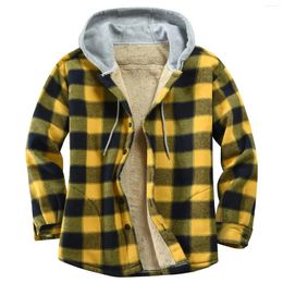 Men's Hoodies Cotton Plaid Shirts Jacket 2023 Hoodie Sweatshirt Hip Hop Cardigan Casual Flannel Button Down Jackets With Hood For Men