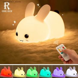 Night Lights LED NightLights Silicone Rabbit Night Light with Remote Control Charging Colourful Atmosphere Lamp for Children Kids Holiday Gift Q231114