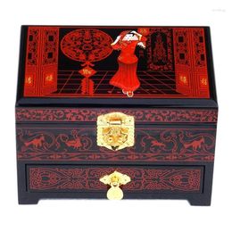 Jewelry Pouches Chinese Handmade Large Wood Box 3 Layer Bride Painting Wedding Storage Display Wonderful Gift Container Case