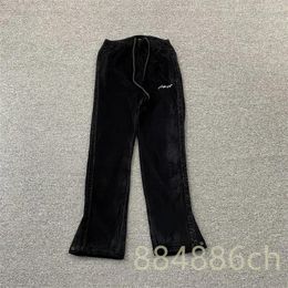 Men's Pants Black Velvet Sweatpants Men Women Signature Embroidered Logo High Quality Warm Trousers