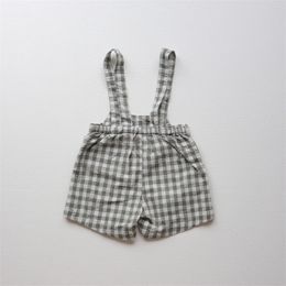 Overalls Summer Children Plaid Overalls Cotton Boys Suspender Shorts Baby Fashion Clothes Kids Casual Strap Trousers Girls Short Pants 230414