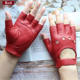 Five Fingers Gloves Leather HalfFinger Female Fitness Fashion Driver Driving SingleLayer Unlined Hollow Short Motorcycle Riding 231114