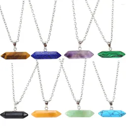 Pendant Necklaces 20pcs Natural Stone Reiki Healing Transverse Hexagonal Prism Lapis Lazuli Tiger's Eye Quartz Beads For Jewellery Making