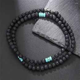 Choker Trendy Simple Black Matte Lava Stone Beads Necklace Men Summer Surfer For Strand Jewellery Gift Man