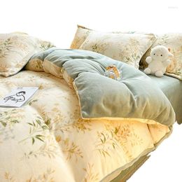 Bedding Sets Milk Fibre Winter Warm Four-Piece Set Thick Coral Fleece Women's Double-Sided Velvet Quilt Cover Bed Sheet