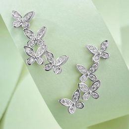 Stud Earrings Lovely Butterfly Fashion Four Brocade Cluster S925 Silver Women's Elegant Simulation Diamond