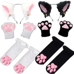 Five Fingers Gloves 4pcs Lovely Cat Ear Hairband Claw Girls Anime Cosplay Costume Plush Fur Stocking Night Party Club Headbands 231114