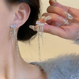 Dangle Earrings Elegant Star Silvery Gold Colour Drop Connected Women White Zircon Rhinestone Fashion Jewellery Girls Gifts