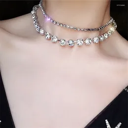 Choker Fashion Personality Double Shiny Crystal Thick Stacked Necklace Clavicle Chain Temperament Short Neck