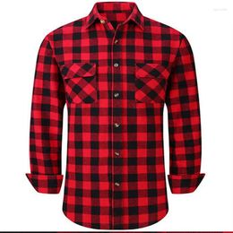 Men's Casual Shirts American Size Flannel Autumn/winter Long-sleeved Shirt Business Non-ironing Red Plaid Plus Social Wear
