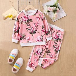 Clothing Sets Autumn girls long sleeved suit children s flower print pullover two piece European and American fashion cotton kids clothing 231113