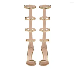Sandals Summer Fashion Tall Tube Boots Lacquer Leather Women Shoes Back Zipper Buckle Strap High Heels One Character Strip Pumps