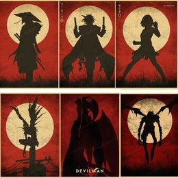 Wall Stickers Classic Anime Canvas Painting Retro Collection Silhouette Posters And Prints Print Mural Picture Childrens Room Home