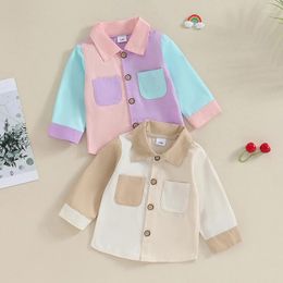 Jackets Autumn Toddler Kids Baby Boys Girls Coats Clothes Patchwork Long Sleeve Button Turn-down Collar Tops Outwear Clothing