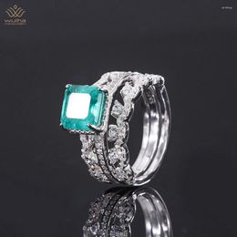 Cluster Rings WUIHA Luxury 925 Sterling Silver White Gold 8 8MM Emerald Sapphire Faceted Gemstone Ring For Women Anniversary Gift Fine