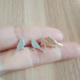 Stud Earrings Wholesale 10Pairs Cute Standing Little Bird Sparrow Earring Silver Gold Rose Colour Copper Material Women Fashion Jewellery