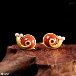 Stud Earrings KJJEAXCMY Boutique Jewelry S925 Sterling Silver Gold-plated Southern Agate Red Small Snail Female Models