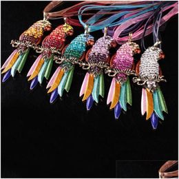 Pendant Necklaces Colorf Crystal Parrot Necklace Lace Chain Best Friends Pet Bird Pendants For Women Fashion Jewellery Gift Dro Dhgarden Dhbre