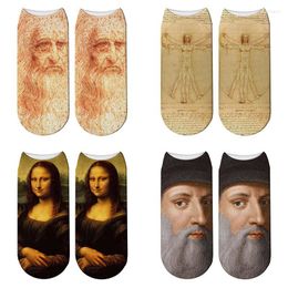 Women Socks 3D Retro Painting Art Da Vinci Funny Monalisa Short Oil Vitruvian Man