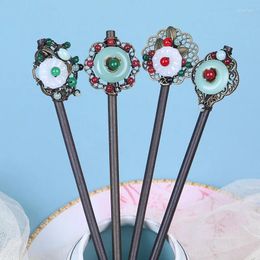 Hair Clips Ancient Style Hanfu Hairdisk Fresh Wooden Hairpins With Metal Flower Crystal Beads Headdress Ethnic Buyao Tessal Women