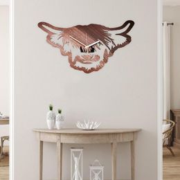 Wall Clocks Convenient Home Clock Wooden Indoor Highland Cow Shape Office Living Room Hanging Watch The Time