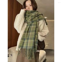 Scarves 2023 Imitation Cashmere Women Scarf Winter Preppy Style Vintage Plaid Scarve Pashmina Mujer Foulard Blanket Wrap Shawl Pareo