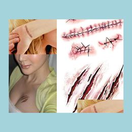 Other Event Party Supplies Halloween Zombie Scars Tattoos Sticker Fake Scab Bloody Makeup Decoration Horror Wound Scary Blood Inju Dhmmg
