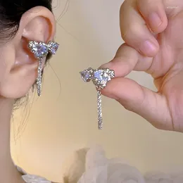 Backs Earrings YOUNGX Elegant Heart Zircon Tassel Ear Clip Luxury Irregular Texture Style Shiny Crystal For Women Jewellery
