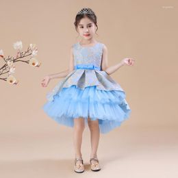 Girl Dresses Girls Blue Print Bridesmaid Dress Flower Kid Wedding Ball Gown Toddler Princess Hi-Low Pageant Evening