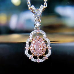 Pendant Necklaces Sparkling Pink Water Drop Zircon Necklace Fashion Elegant Women's Sweet Romantic Party Jewelry