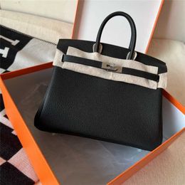 Platinum Designer Hand-stitched Tote Bag Honey Wax Thread Home Togo Calfskin Black Gold Leather Women's Buckle Handbag