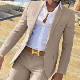 Herrenanzüge Blazer 2 Stück Beige Anzug für Männer Slim Fit Hochzeit Bräutigam Smoking Trauzeugen Anzüge Männlich Mode Rauchen Kostüm Homme Blazer mit Hosen 231113