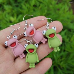 Hoop Earrings 3D Stereoscopic Frog Earring Hook Student Teen Girls Funny Cute Kawaii Green Stud Fashion