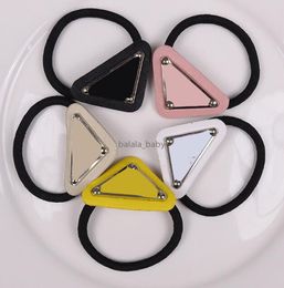 Designer Women Triangle Badge Rubber Bands Letter P Hair Rope Ponytail Ribbon Elastic Hair Band Ponytail Girls Hair Accessories Mixed Color