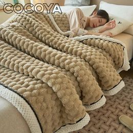 Blankets 3D Plaid Solid Color Plush Blanket for Bed Autumn Winter Warm Fluffy Throw Blanket Comfortable Coral Velvet Thickened Sofa Cover 231113