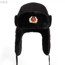 Ball Caps Soviet Army Military Badge Russia Ushanka Bomber Hats Pilot Trapper Cap Winter Faux Rabbit Fur Earflap Snow Caps hat