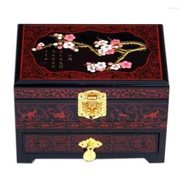 Jewelry Pouches Chinese Handmade Wood Box 3 Layer Plum Flower Painting Wedding Storage Display Wonderful Charm Gift Container Case