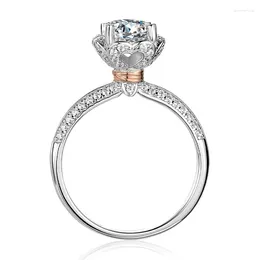 Cluster Rings BOEYCJR 925 Silver Proposal Flower 1ct D Colour Moissanite VVS1 Engagement Ring For Women