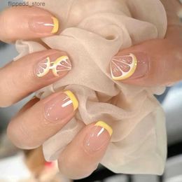 False Nails HEALLOR 24pcs Detachable Fake Nials Press on Nails Manicure Short Square Yellow Lemon False Nails French Q231114