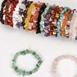 Strand Natural Crystal Mixed Irregular Gravel Bracelet Elastic Women's Handmade Rose Quartz For Leisure Healing